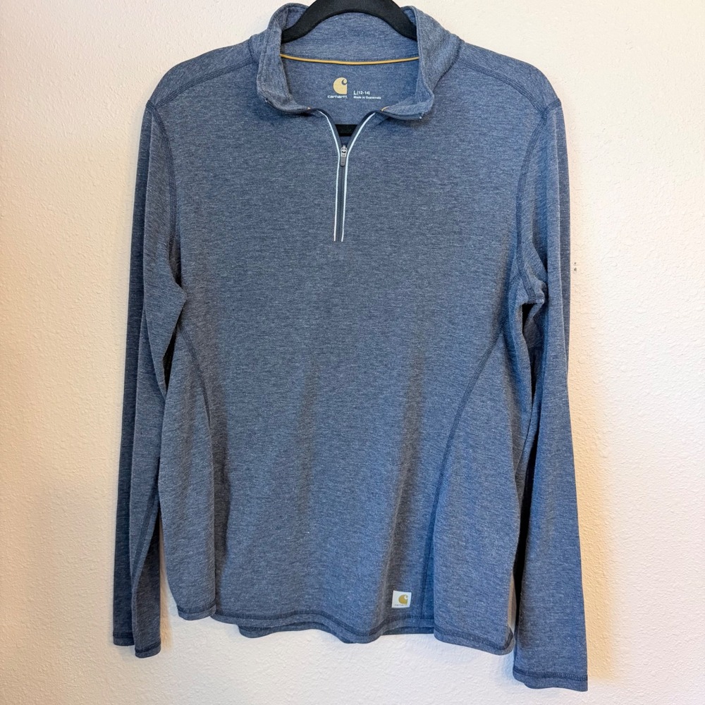 Carhartt Force Womens Blue Heather Quarter Zip Long Sleeve Pullover L 12-14